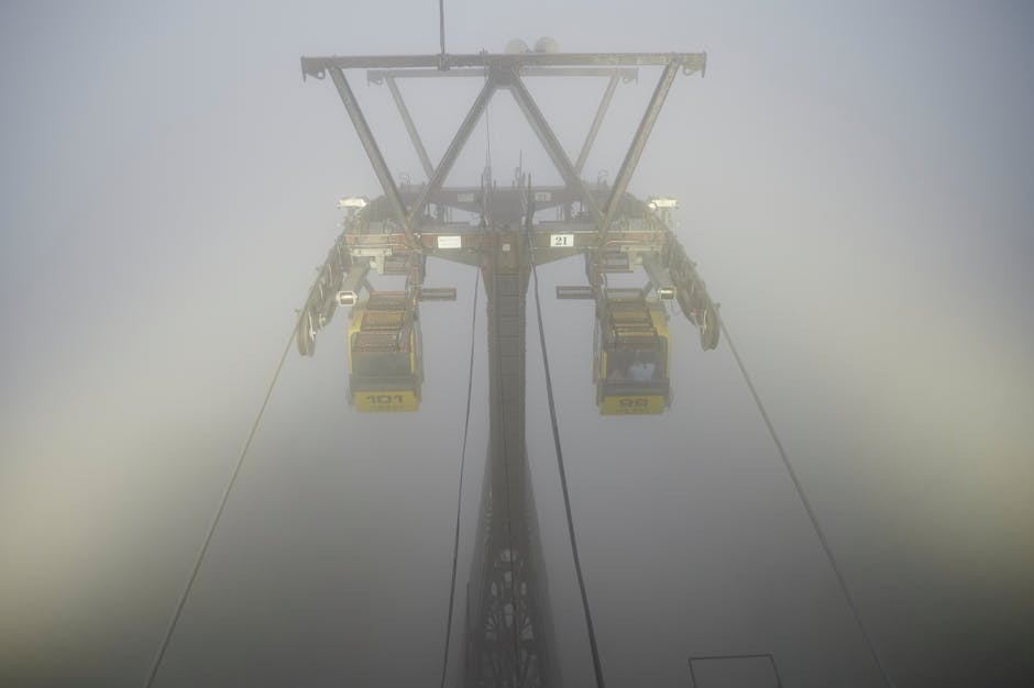 Cable car navigating through mist in Furano Hokkaido Japan