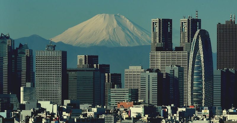 Hokkaido city with mountain landscape