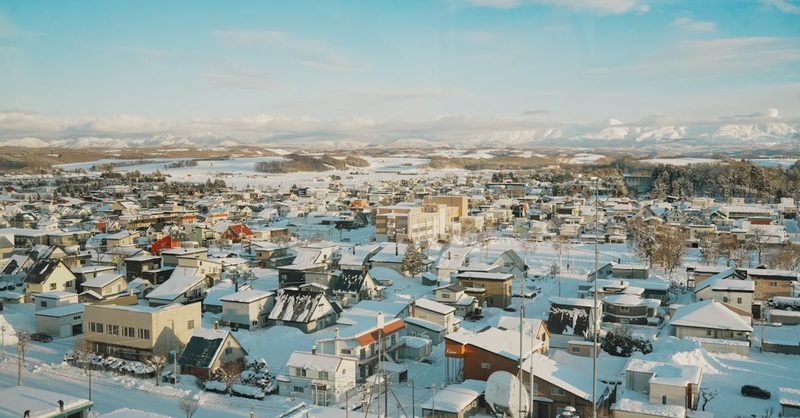 Aerial overview of Hokkaido Japan landscape