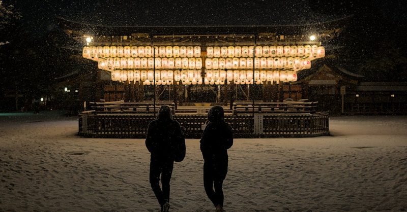 Traditional Japanese shrine in winter