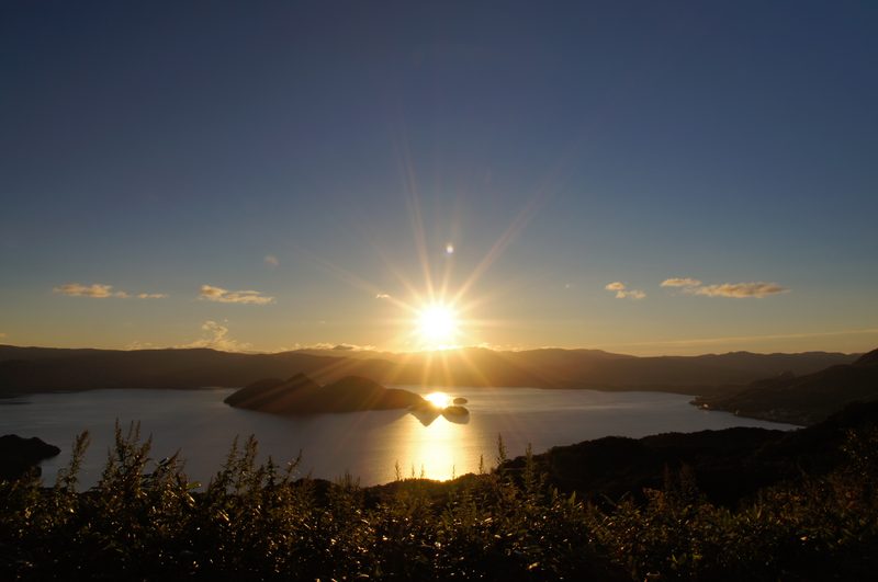 Morning sun of Lake Tōya view from The Windsor Hotel Toya Resort & Spa in Toyako, Hokkaido prefecture, Japan.