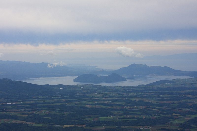 Lake Toya seen from the north. Taken from Mount Yotei.