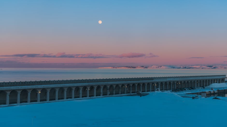 Winter sunset over Wakkanai Port in northern Hokkaido Japan