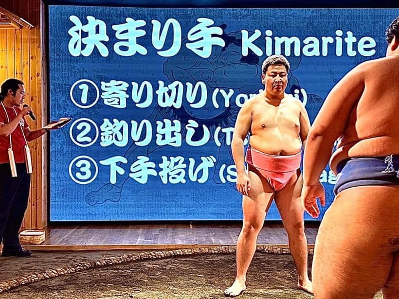 Sapporo: Sumo Show Experience with Japanese food & Photo - The audience challenge is the big laugh