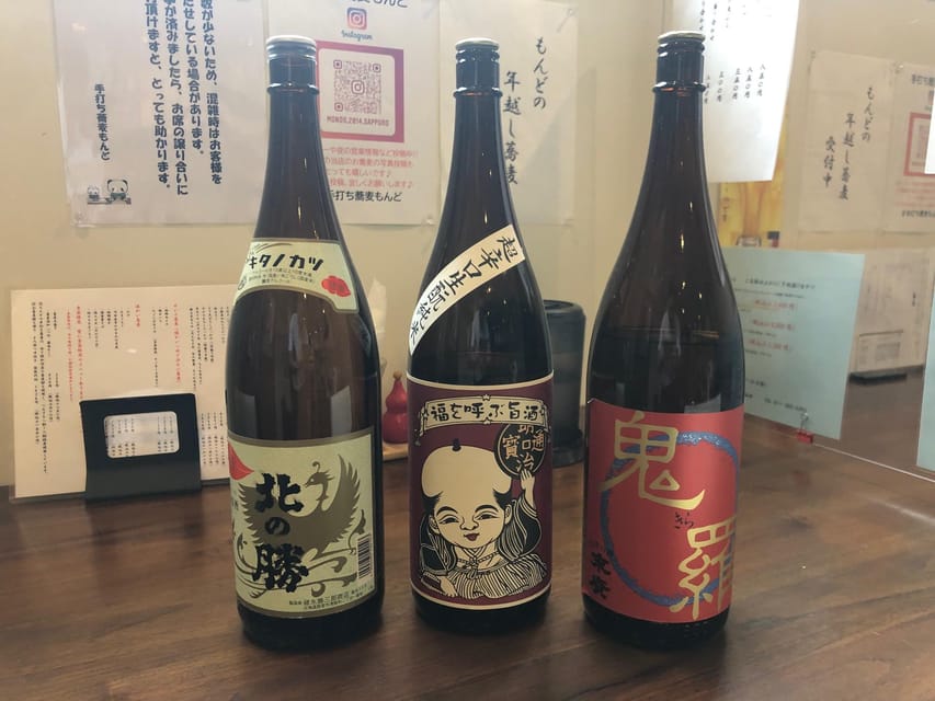 Soba noodle making experience and tempura, Hokkaido sakeplan - Two Hokkaido sakes and the sobamae custom